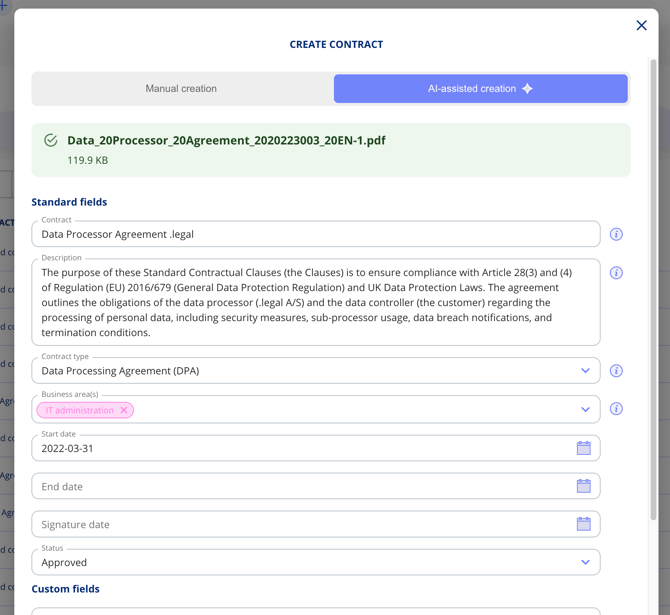 AI results from contract creation