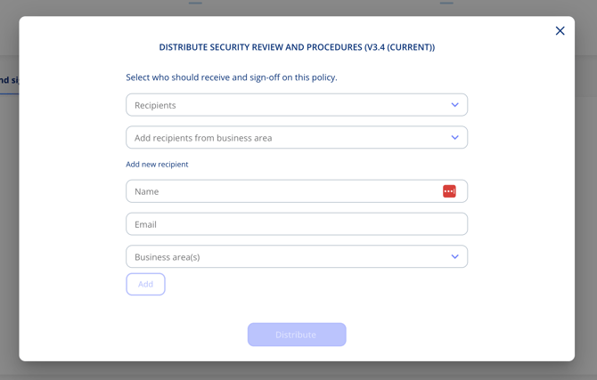 Distribute policy dialogue with the Add recipients from business area field