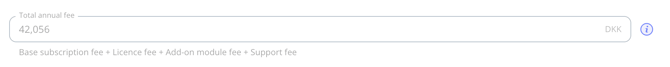 Calculated field on a contract showing the total in DKK, with the fields it is made up of listed underneath