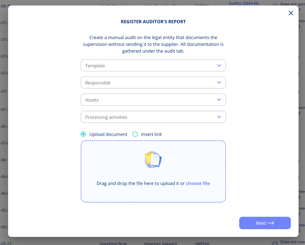 Register an Auditor's Report Without Sending an Audit
