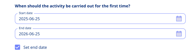 Start and end date fields on an annual wheel activity