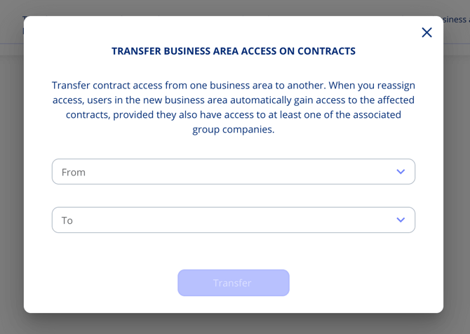 Transfer business area access on contracts