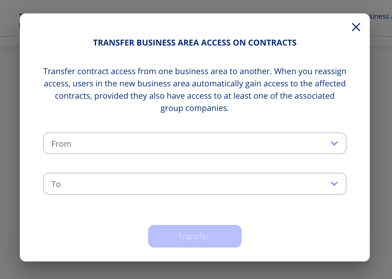 Business Area Access Control on Contracts