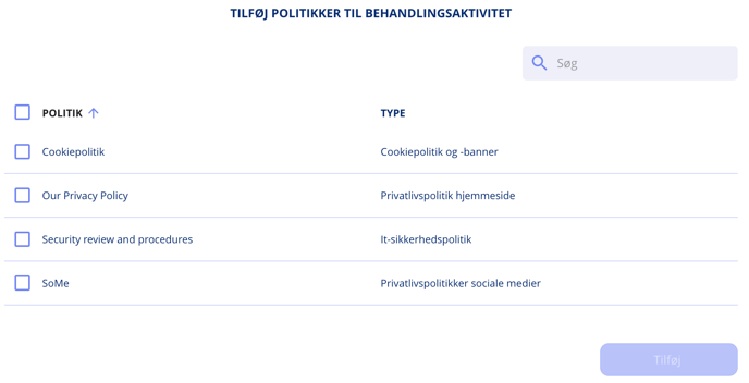 Tilføj politikker til behandlingsaktivitet