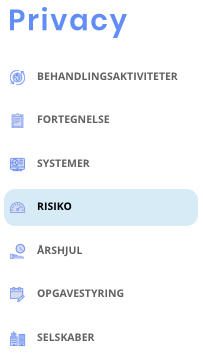 Menupunktet for risikomodulet