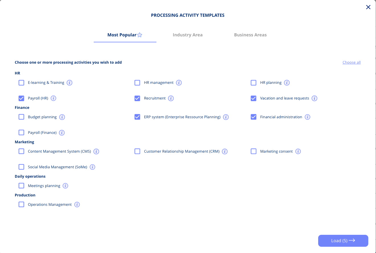 Creating a Processing Activity from a Template