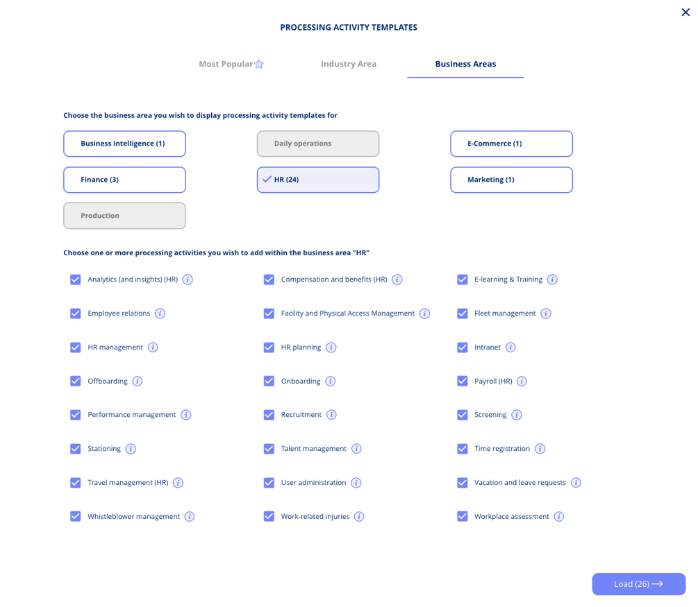 Creating a Processing Activity from a Template